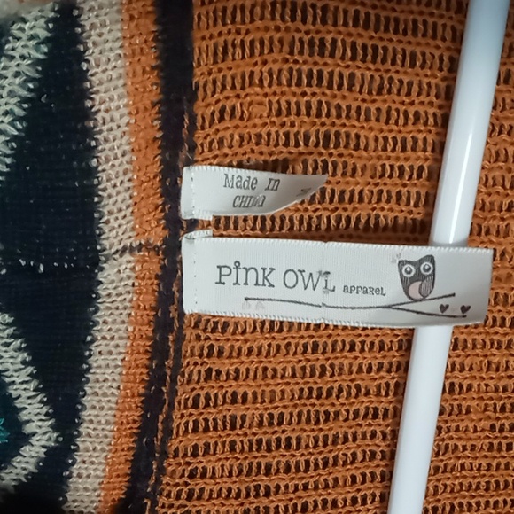 Pink Owl Navy w Aztec Style Patterned Sweater Size M - Picture 8 of 8